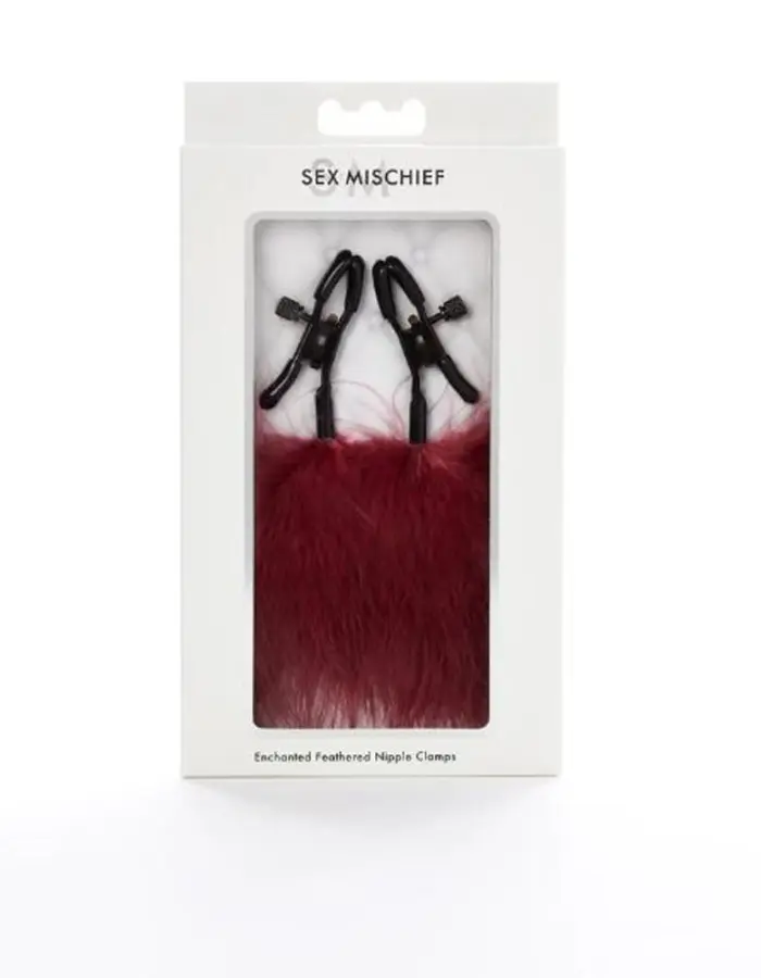 Sex and Mischief Enchanted Feather Nipple Clamps - Burgundy