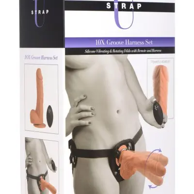 10x Groove Harness With Vibrating & Rotating Dildo - Flesh