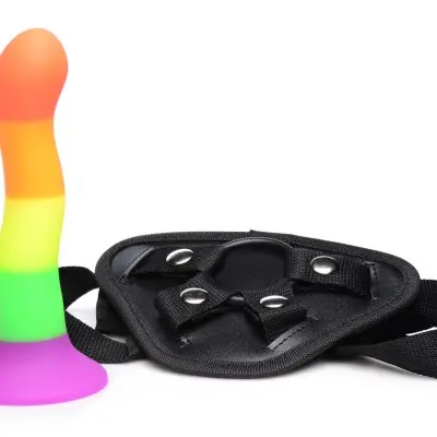 Proud Rainbow Silicone Dildo With Harness