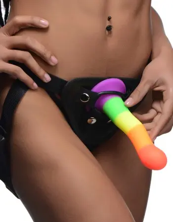 Proud Rainbow Silicone Dildo With Harness