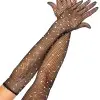 Rhinestone Fishnet Long Gloves - Black