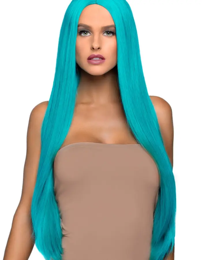 33 Inch Long Straight Center Part Wig - Turquoise