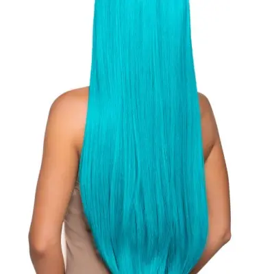 33 Inch Long Straight Center Part Wig - Turquoise