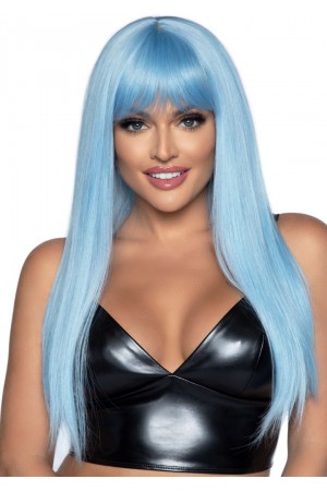 24 Inch Long Straight Bang Wig Blue