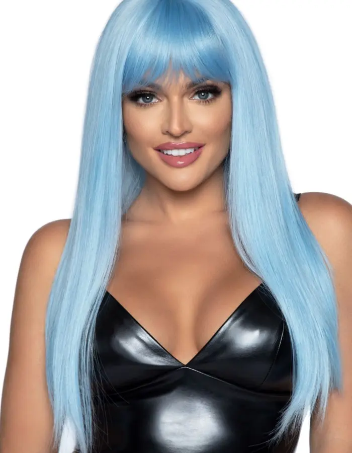24 Inch Long Straight Bang Wig Blue