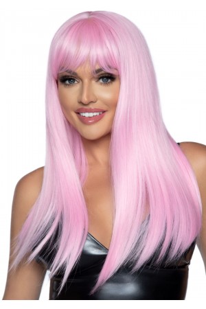 24 Inch Long Straight Bang Wig Pink