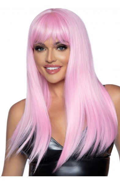 24 Inch Long Straight Bang Wig Pink