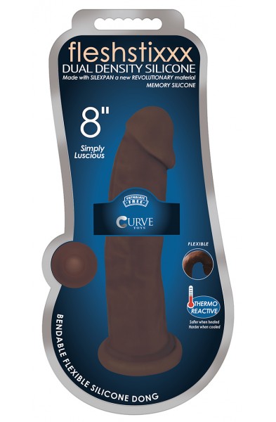 8 Inch Fleshstixxx  Silicone Dildo With Balls -  Chocolate