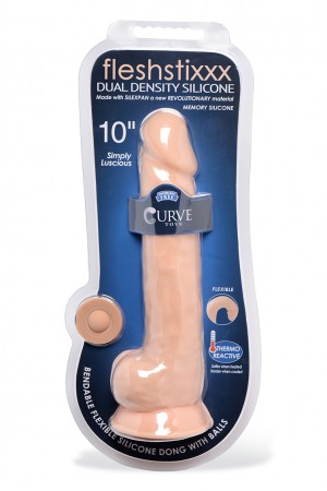 Fleshstixxx 10 Inch Silicone Dildo With Balls - Vanilla