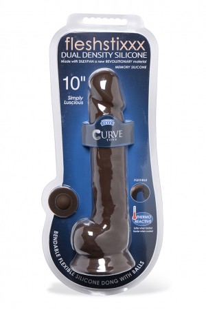 Fleshstixxx 10 Inch Silicone Dildo With Balls - Brown