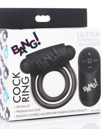 Bang - Silicone Cock Ring and Bullet With Remote  Control - Black