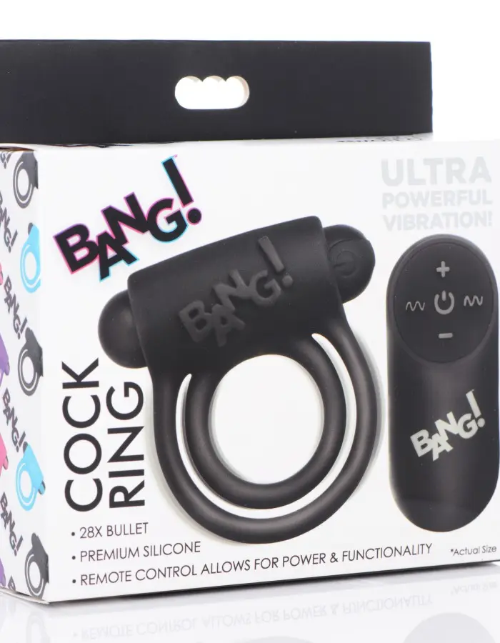 Bang - Silicone Cock Ring and Bullet With Remote  Control - Black