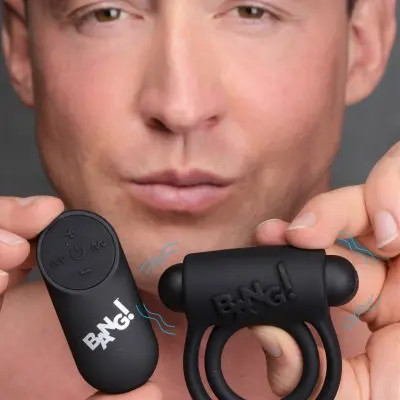 Bang - Silicone Cock Ring and Bullet With Remote  Control - Black