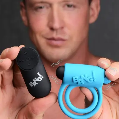 Bang - Silicone Cockring and Bullet With Remote Control - Blue