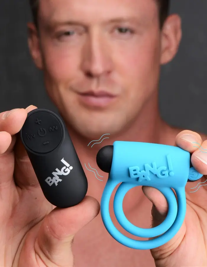 Bang - Silicone Cockring and Bullet With Remote Control - Blue