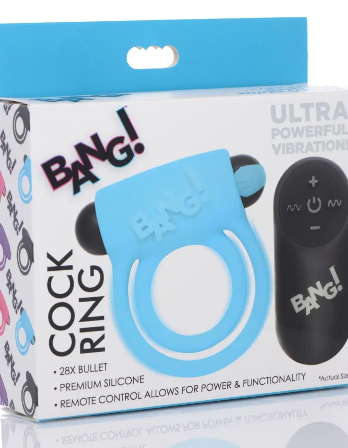 Bang - Silicone Cockring and Bullet With Remote Control - Blue