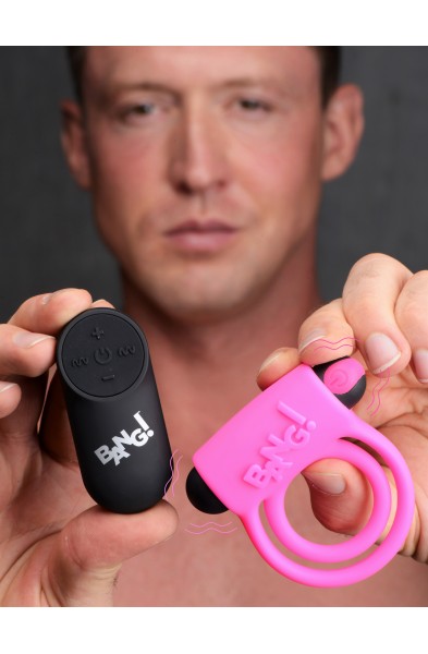 Bang - Silicone Cock Ring and Bullet With Remote Control - Pink