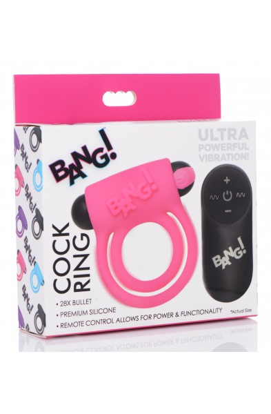 Bang - Silicone Cock Ring and Bullet With Remote Control - Pink