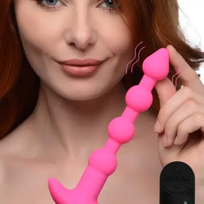 Bang - Vibrating Silicone Anal Beads and Remote Control - Pink