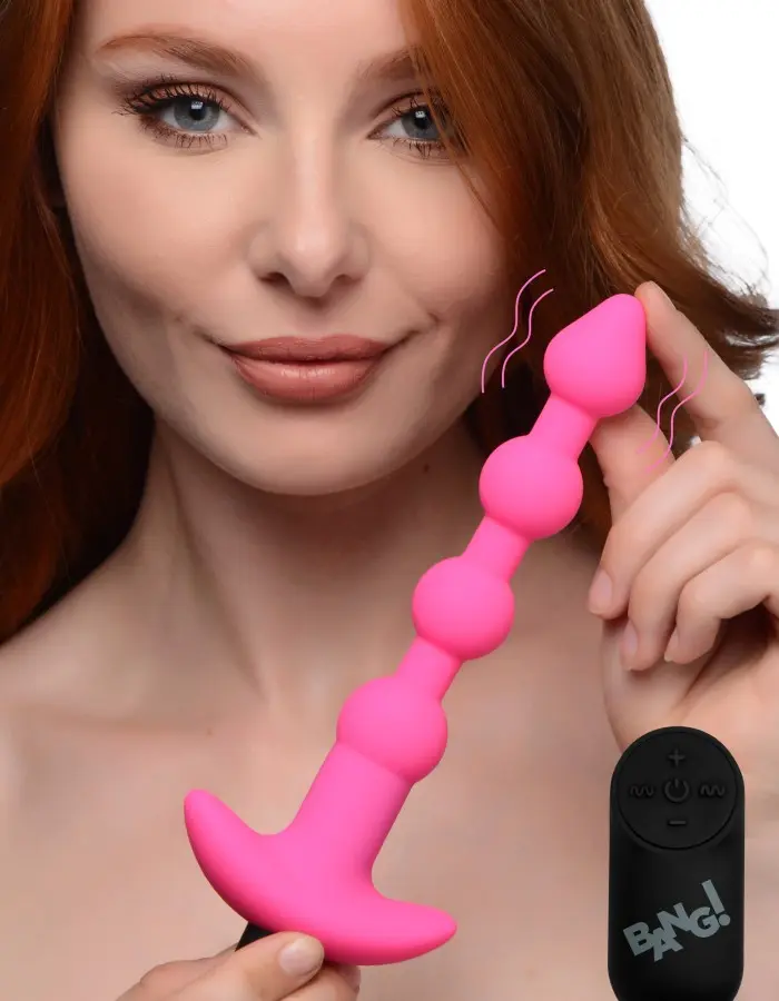 Bang - Vibrating Silicone Anal Beads and Remote Control - Pink
