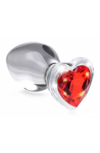 Red Heart Gem Glass Anal Plug - Large