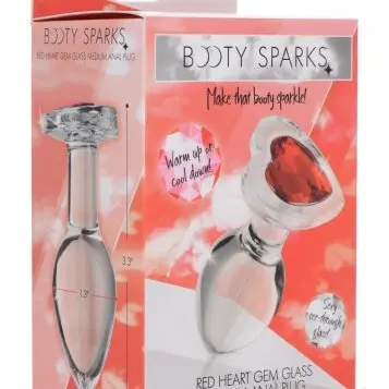 Red Heart Gem Glass Anal Plug - Medium