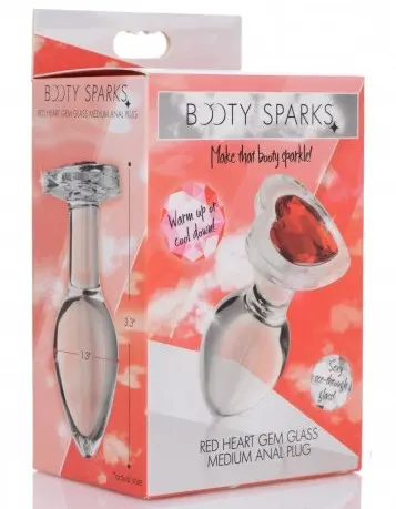 Red Heart Gem Glass Anal Plug - Medium