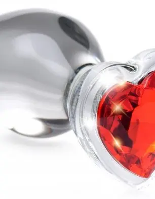Red Heart Gem Glass Anal Plug - Medium