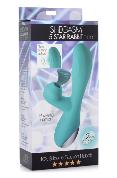 Shegasm 5 Star 10x Silicone Suction & Pulsing Rabbit - Teal