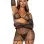 5 Pc Rhinestone Bikini Top G-String Garter Skirt, Gloves and Stockings - One Size - Black