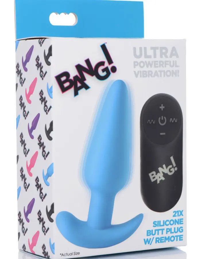 21x Silicone Butt Plug With Remote - Blue