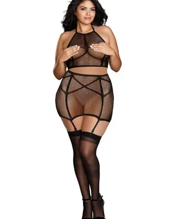 Bralette & Garter Skirt - Queen - Black