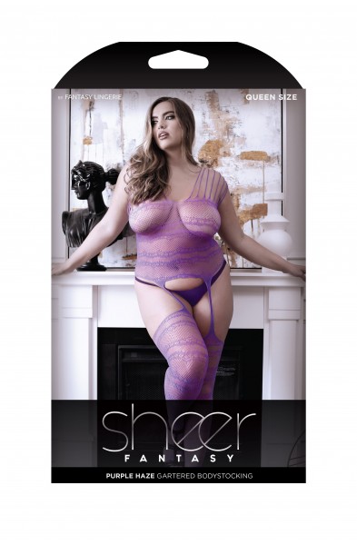 Purple Haze Strappy Gartered Bodystocking - Queen Size