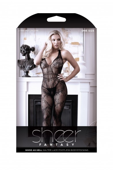 Good as Hell Halter Lace Footless Bodystocking - One Size