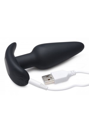 21x Silicone Butt Plug With Remote - Black