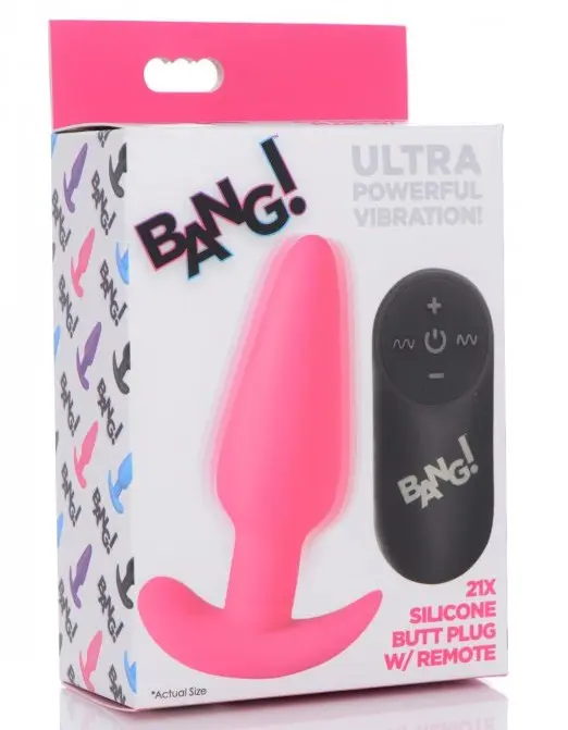 21x Silicone Butt Plug With Remote - Pink