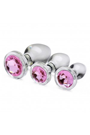 Pink Gem Glass Anal Plug Set