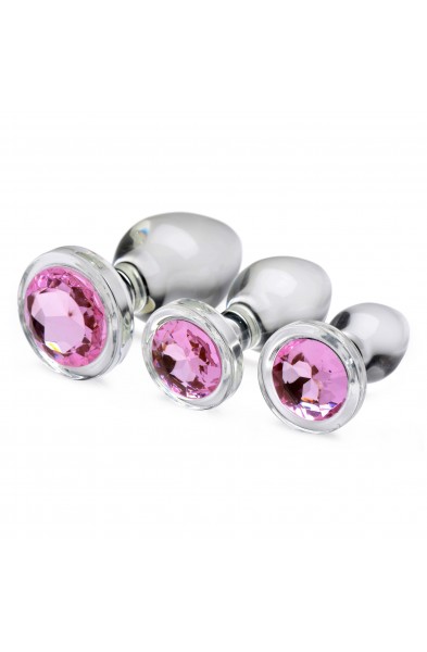 Pink Gem Glass Anal Plug Set