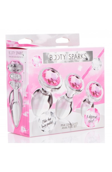 Pink Gem Glass Anal Plug Set