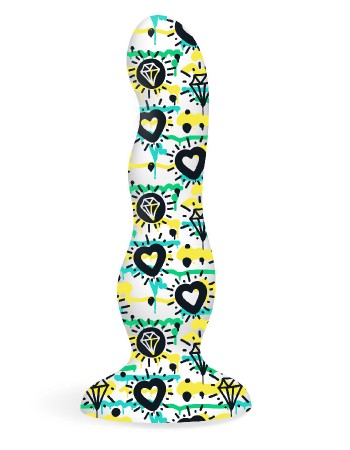 Collage - Diamonds and Hearts - Curvy Silicone Dildo