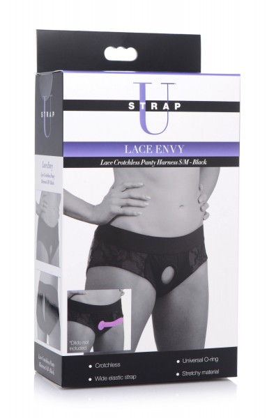 Lace Envy Black Crotchless Panty Harness - S/m