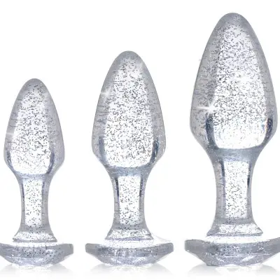 Glitter Gem Anal Plug Set - Silver
