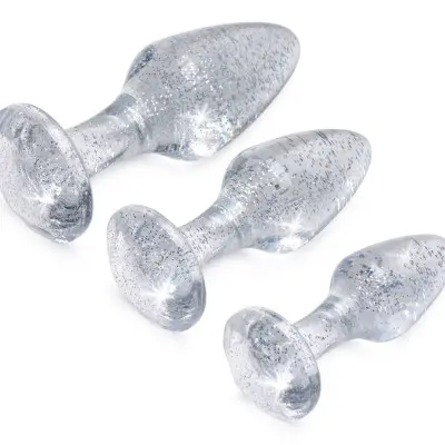 Glitter Gem Anal Plug Set - Silver