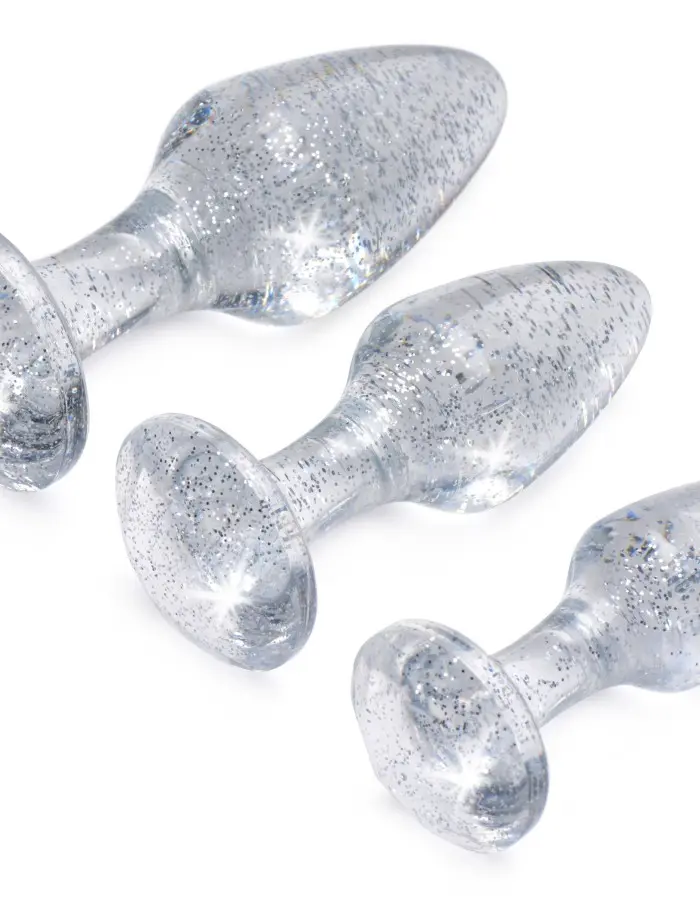 Glitter Gem Anal Plug Set - Silver