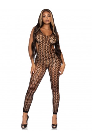 Lattice Net Footless Bodystocking - One Size - Black