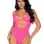 2 Pc. Rhinestone Wrap Around Bikini Top and Suspender Bodysuit - One Size - Neon Pink