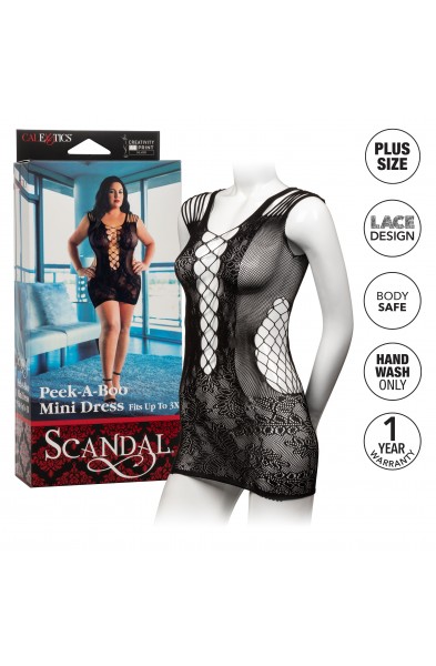 Scandal Plus Size Peek-a-Boo Mini Dress - Plus Size - Black