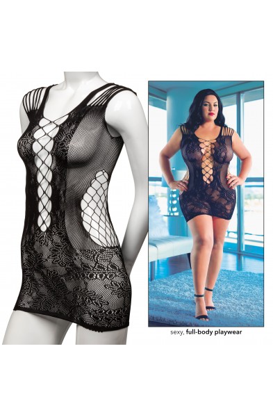 Scandal Plus Size Peek-a-Boo Mini Dress - Plus Size - Black