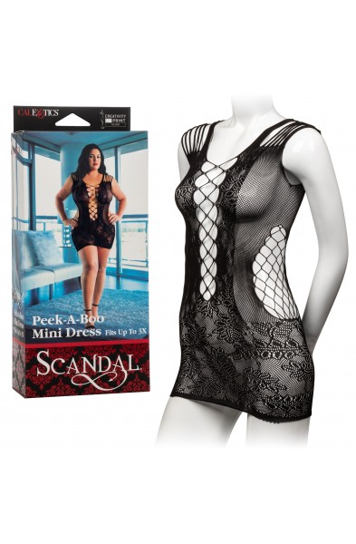 Scandal Plus Size Peek-a-Boo Mini Dress - Plus Size - Black