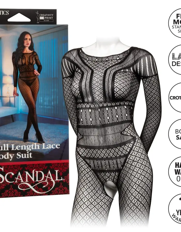 Scandal Full Length Lace Body Suit - One Size -  Black
